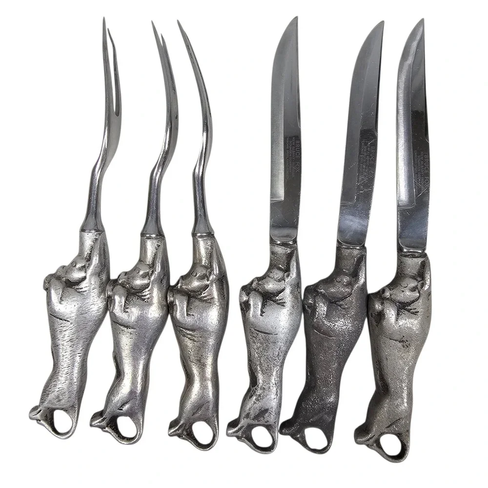 Vintage Bruce Fox Solingen Chrome Steel‎ Charging Bull Knife and Fork Set 6pc